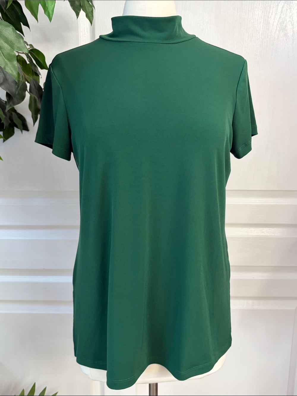 Susan Graver Modern Essentials Mock Neck Regular Liquid Knit Tunic ~ Emerald